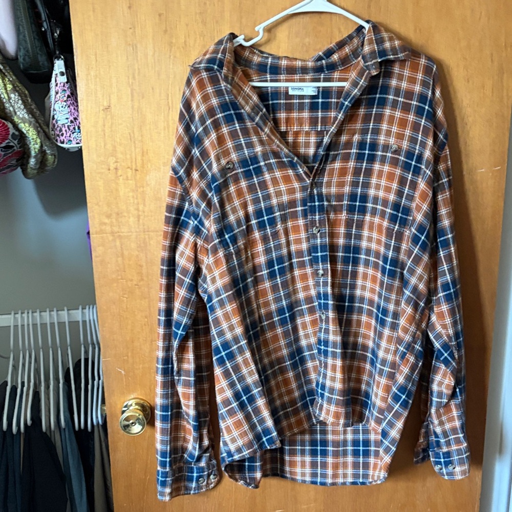 💕3/$25💕Sonoma Plaid Shirt in Brown, Orange and Navy
